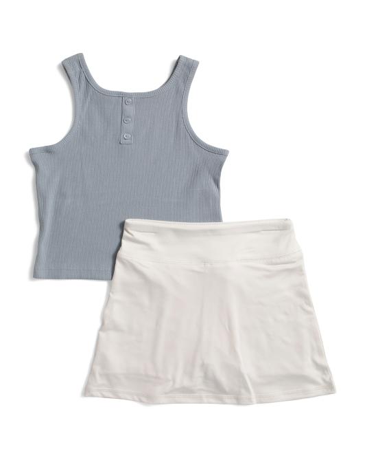 REEBOK Girls 2pc Ribbed Tank Top And Skort Set