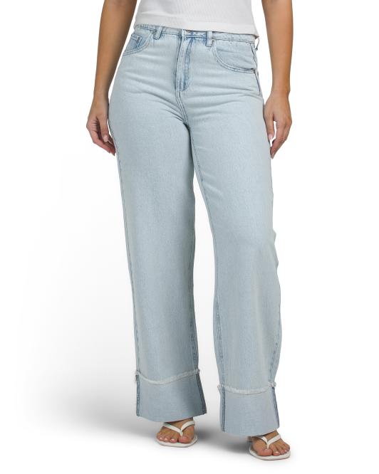 REWASH Extreme Frayed Cuff Wide Leg Jeans