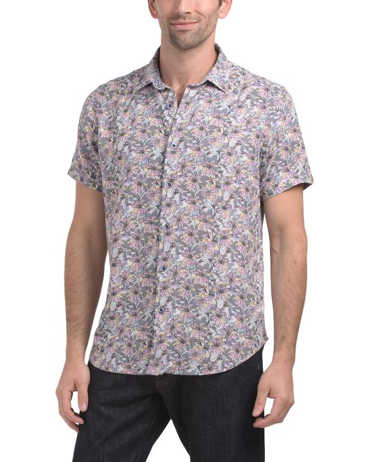 ROBERT GRAHAM Linen Blend Silverman Short Sleeve Shirt
