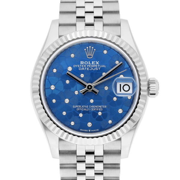 Datejust 31 Azzurro-Blue Floral Motif Diamond Dial Automatic Ladies Steel and White Gold Jubilee Watch