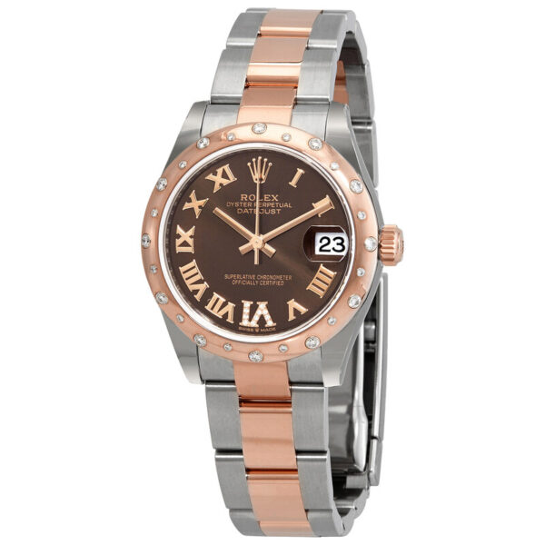 Datejust 31 Chocolate Dial Ladies Steel and 18kt Everose Gold Watch