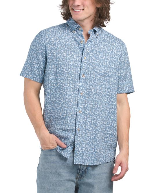 SOUTHERN TIDE Linen Blend Short Sleeve Ditzy Floral Sport Shirt