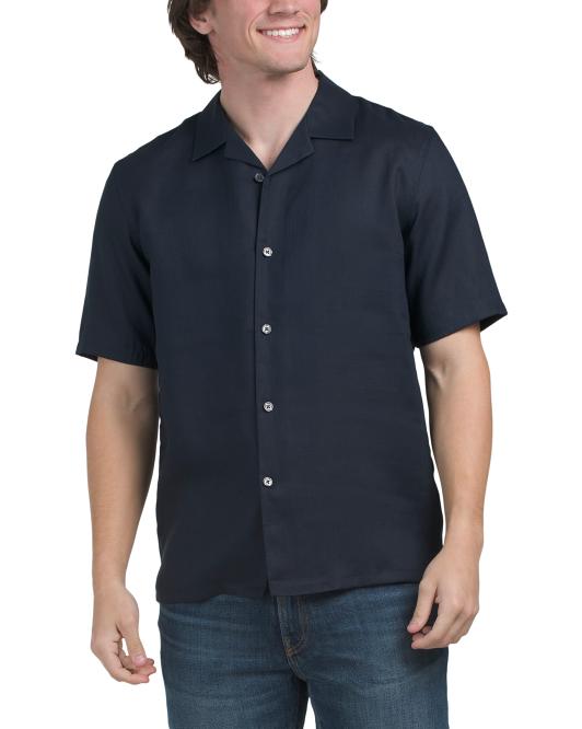 THEORY Linen Precise Daze Short Sleeve Button Down Shirt