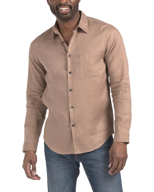 THEORY Linen Precise Irving Long Sleeve Button Down Shirt