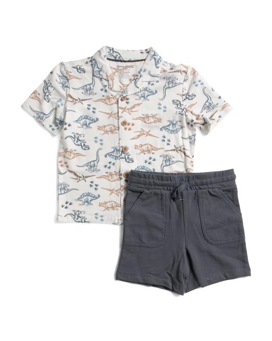 TOMMY BAHAMA 2pc Short Sleeve Dino Print Jersey Button Up And Shorts Set