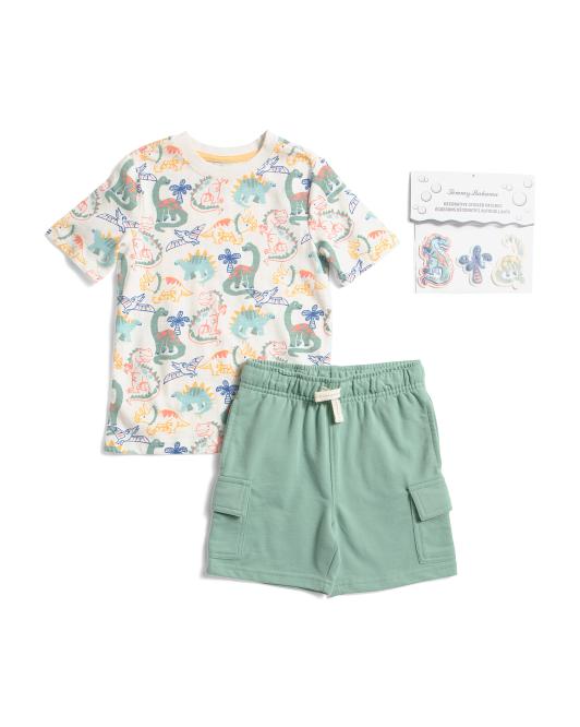 TOMMY BAHAMA Boys 2pc Short Sleeve Dino All Over Printed Tee And Shorts Set