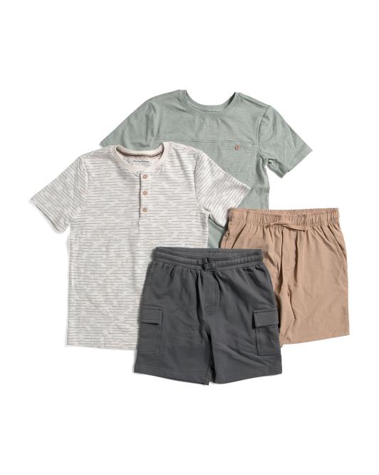 TOMMY BAHAMA Boys 4pc Basic Tees And Hybrid Shorts Set