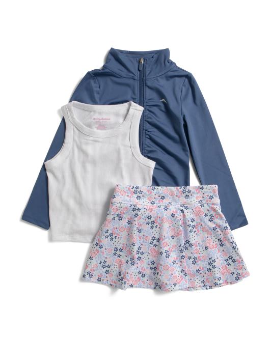 TOMMY BAHAMA Girls 3pc Active Jacket With Top And Printed Skort