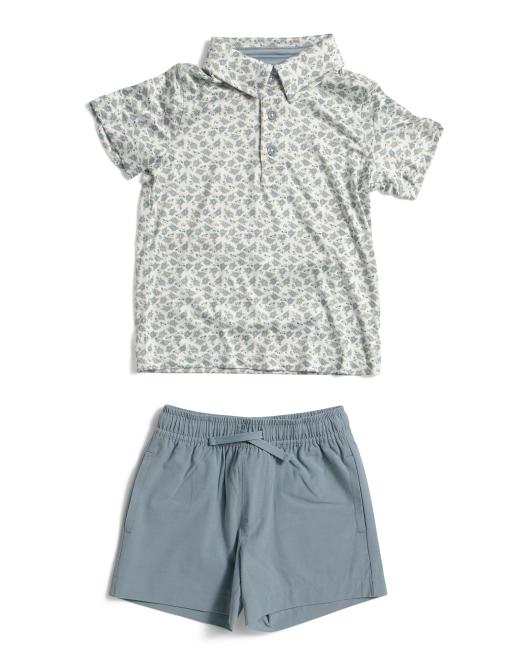 TOMMY BAHAMA Toddler Boys 2pc Printed Performance Polo With Hybrid Shorts Set
