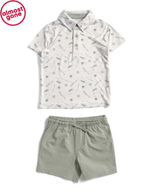TOMMY BAHAMA Toddler Boys 2pc Sports Print Performance Polo And Hybrid Shorts Set