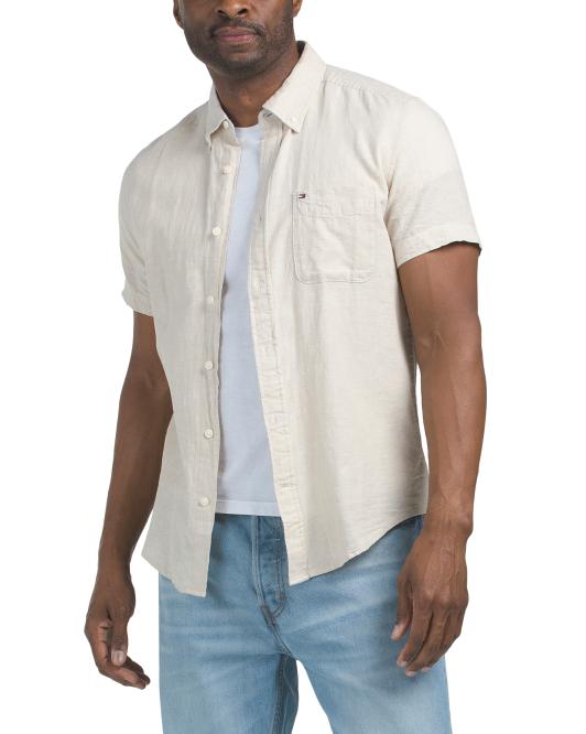 TOMMY HILFIGER Linen Blend Porter Short Sleeve Shirt