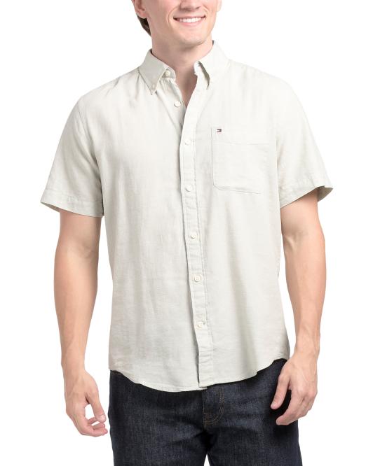 TOMMY HILFIGER Linen Blend Porter Short Sleeve Shirt