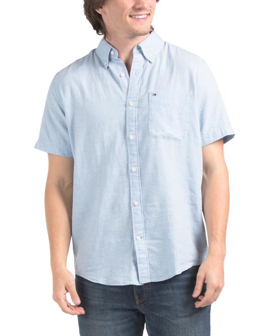 TOMMY HILFIGER Linen Blend Porter Short Sleeve Shirt