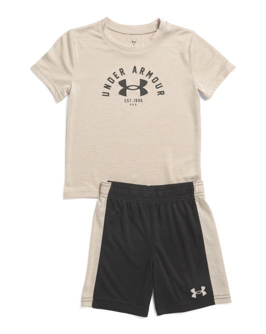 UNDER ARMOUR Little Boys 2pc Twist Bar Down Short Sleeve Tee And Shorts