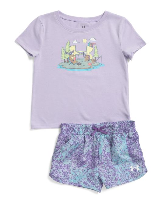 UNDER ARMOUR Little Girls 2pc Park Island Tee And Shorts Set