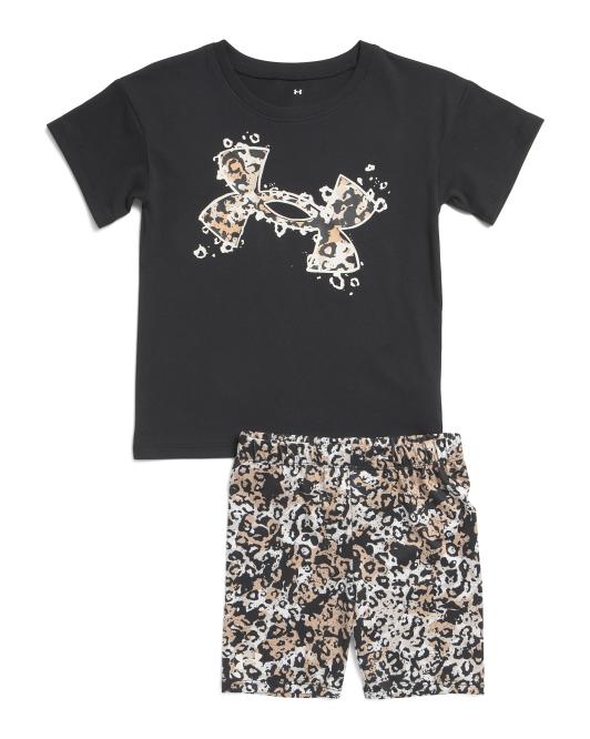 UNDER ARMOUR Little Girls 2pc Printed Tee And Bike Shorts Set