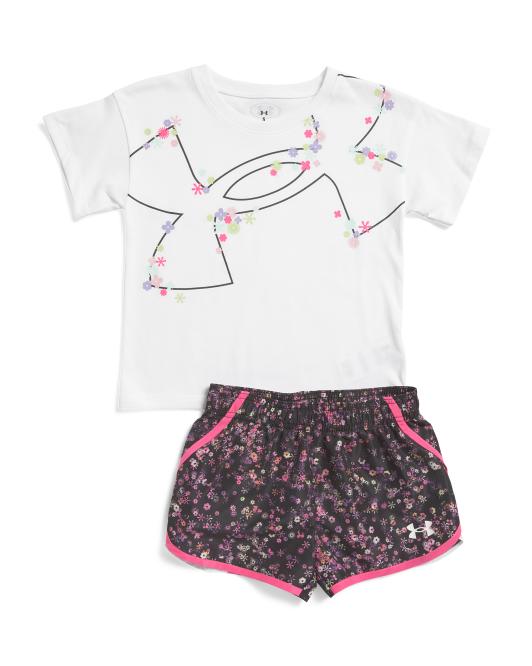 UNDER ARMOUR Little Girls 2pc Printed Woven Top And Shorts Set