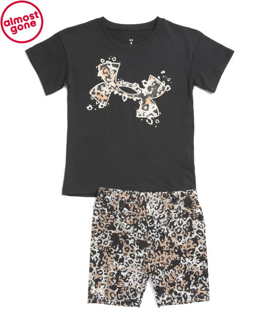 UNDER ARMOUR Little Girls 2pc Top And Printed Bike Shorts Set