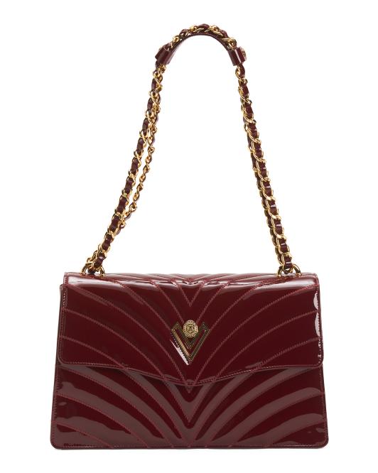 VALENTINO ORLANDI Made In Italy Patent Leather Quilted Crossbody Chain