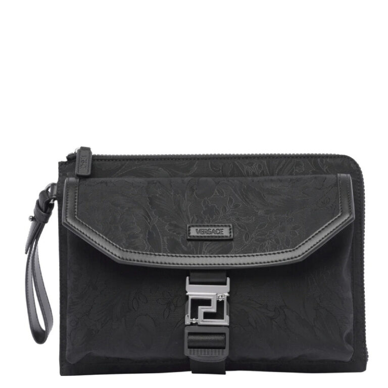 Jacquard Pattern Logo-Patch Clutch Bag
