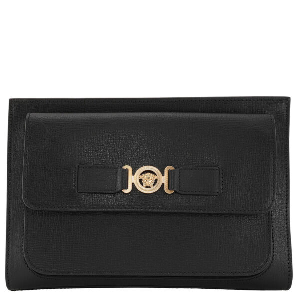 Medusa Plaque Calf Leather Clutch Bag