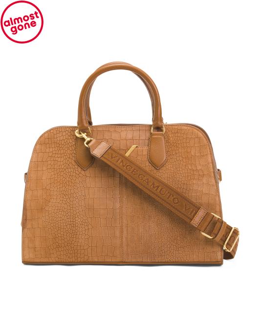 VINCE CAMUTO Suede Tasha Fauz Croc Satchel With Shoulder Strap