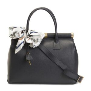 VIOLA CASTELLANI Made In Italy Leather Frame Top Handbag With Detachable Scarf