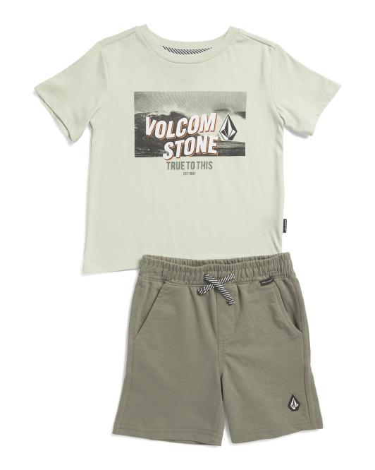 VOLCOM 2pc Graphic Short Sleeve Tee And Shorts Set