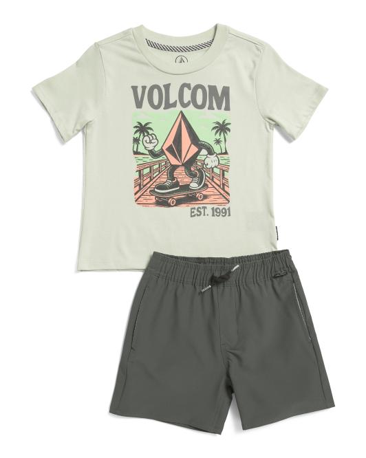 VOLCOM 2pc Graphic Short Sleeve Tee And Shorts Set