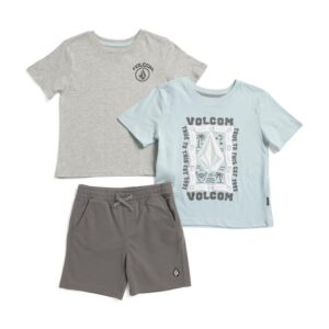 VOLCOM 3pc Short Sleeve Graphic Tees And Shorts Set