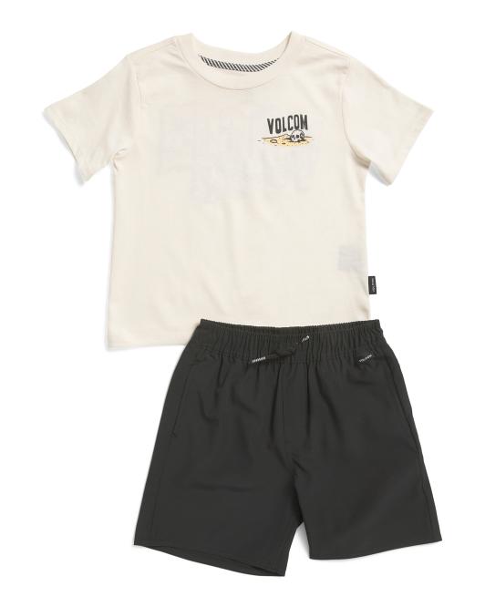 VOLCOM Boys 2pc Graphic Short Sleeve Tee And Shorts Set