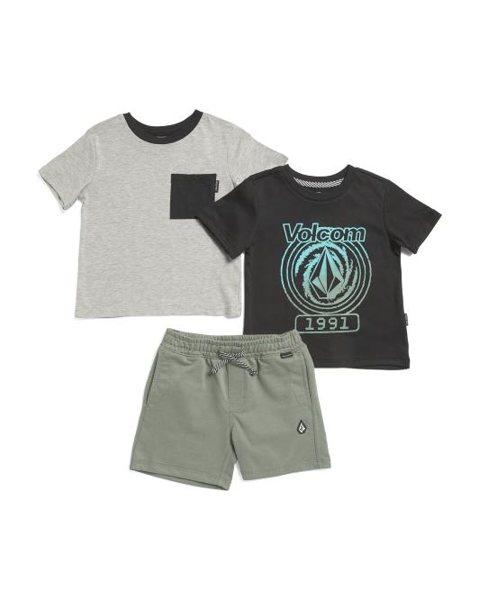 VOLCOM Boys 3pc Short Sleeve Graphic Tees And Shorts Set