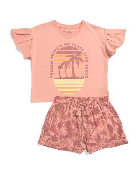 VOLCOM Girls 2pc Top And Crinkle Shorts Set