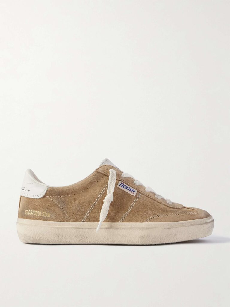 Soul-Star distressed leather-trimmed suede sneakers