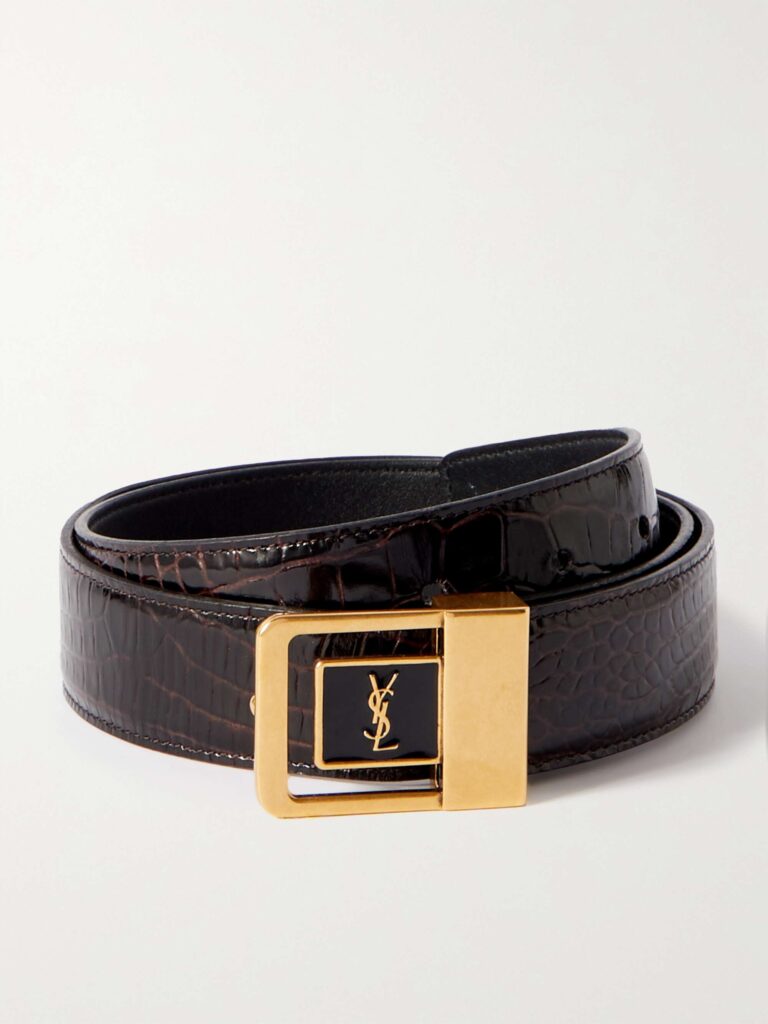 Croc-effect leather belt