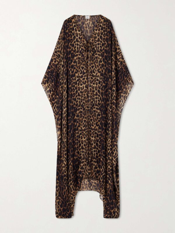 Leopard-print wool kaftan