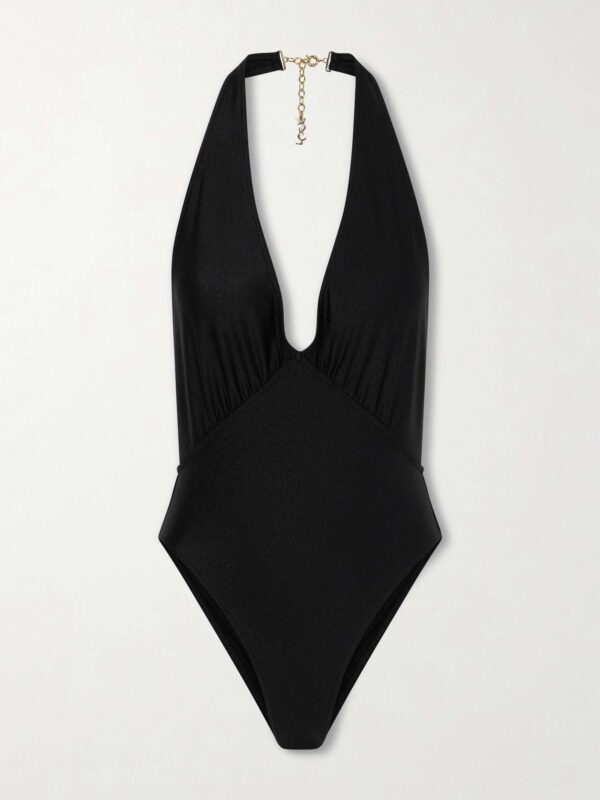 Gathered halterneck swimsuit