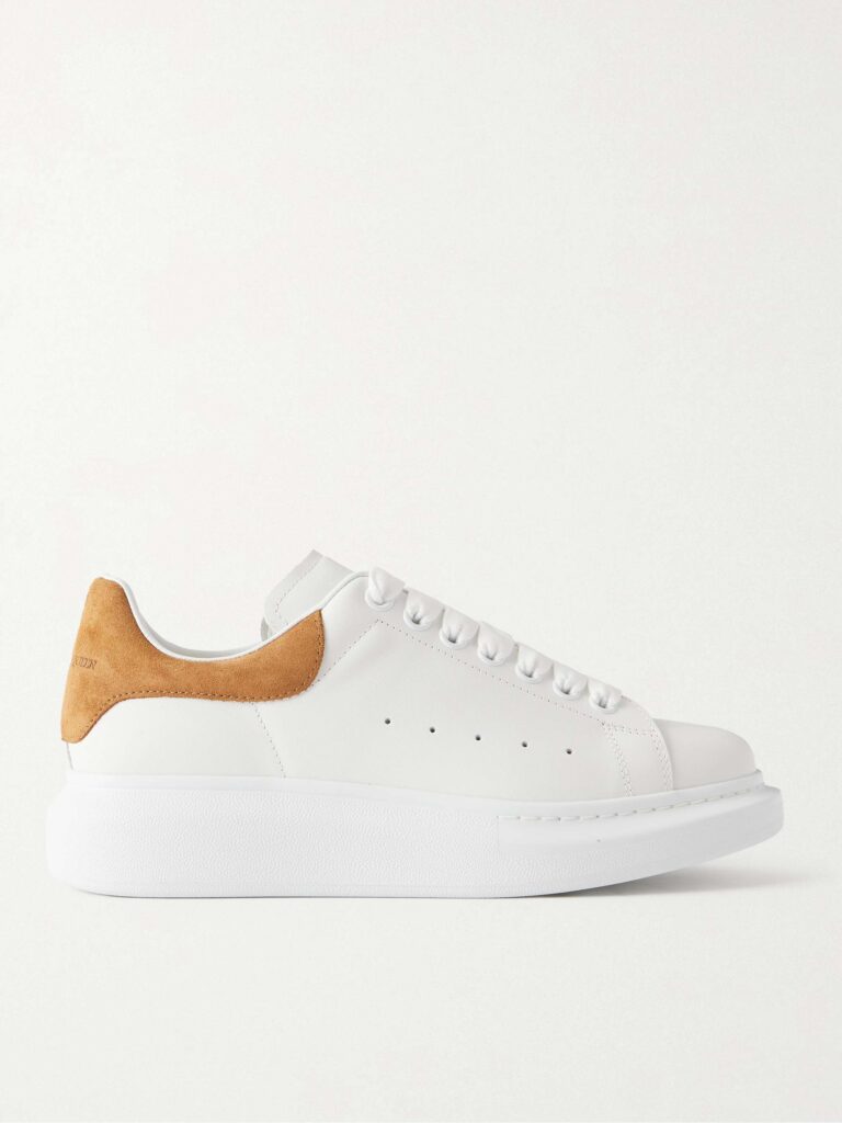 Suede-trimmed leather oversize-sole sneakers