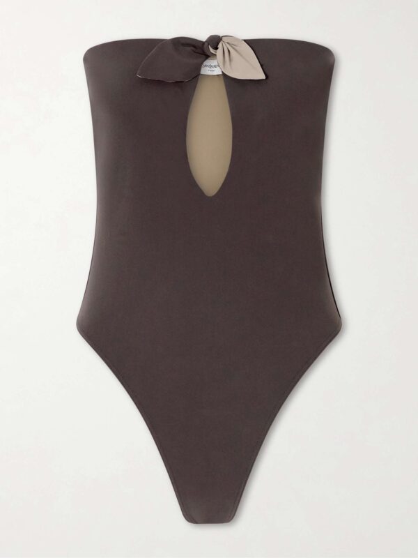 Bow-detailed strapless swimsuit