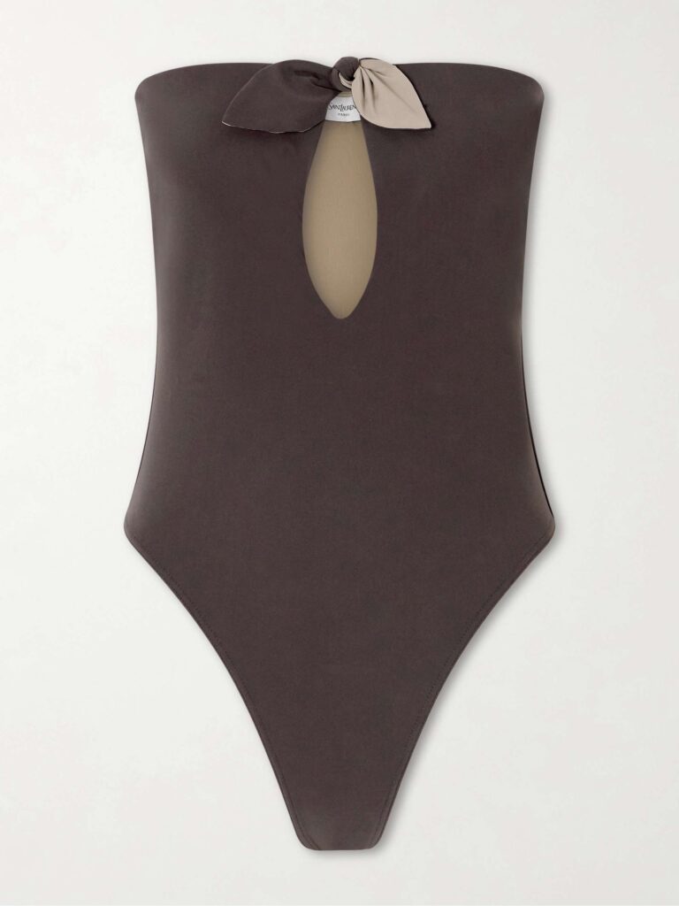 Bow-detailed strapless swimsuit