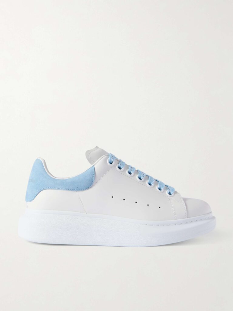 Overisize-sole suede-trimmed leather sneakers