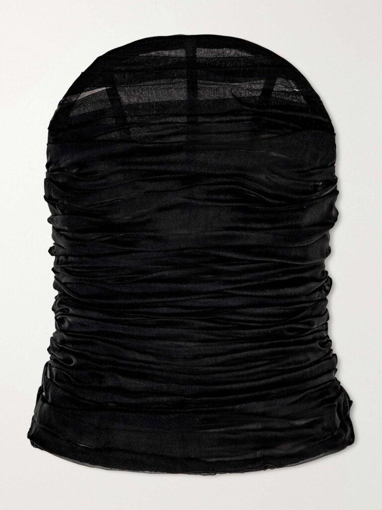 Ruched silk-chiffon bustier top