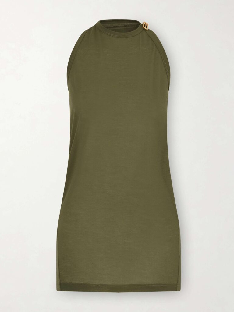 Cotton-blend jersey halterneck top