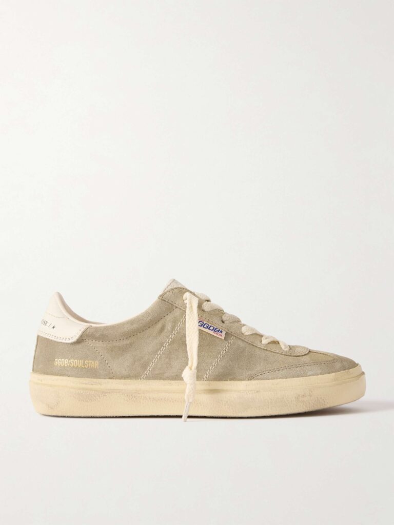 Soul-Star distressed leather-trimmed suede sneakers