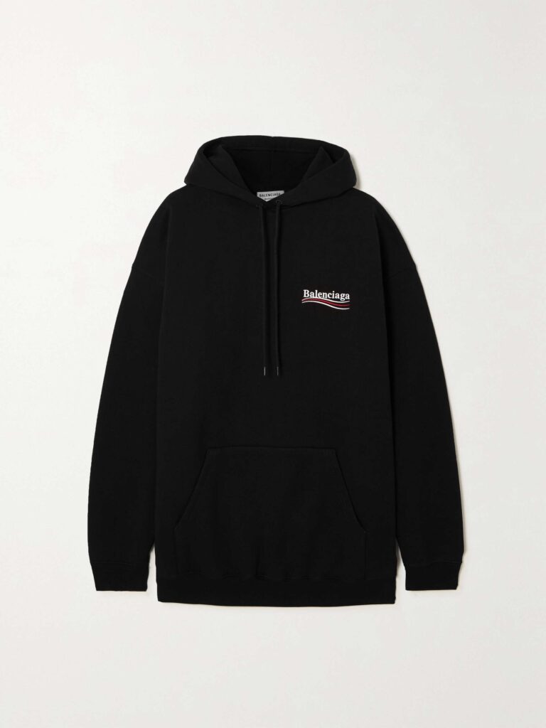 Embroidered printed cotton-jersey hoodie