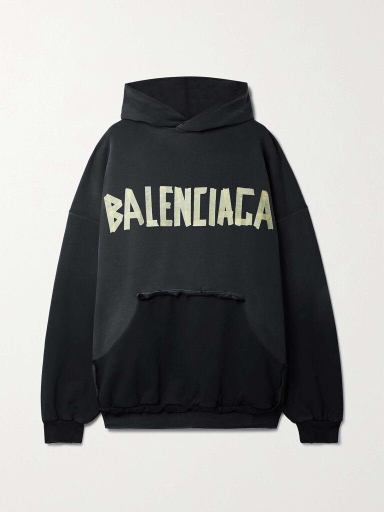 Oversized distressed printed cotton-jersey hoodie