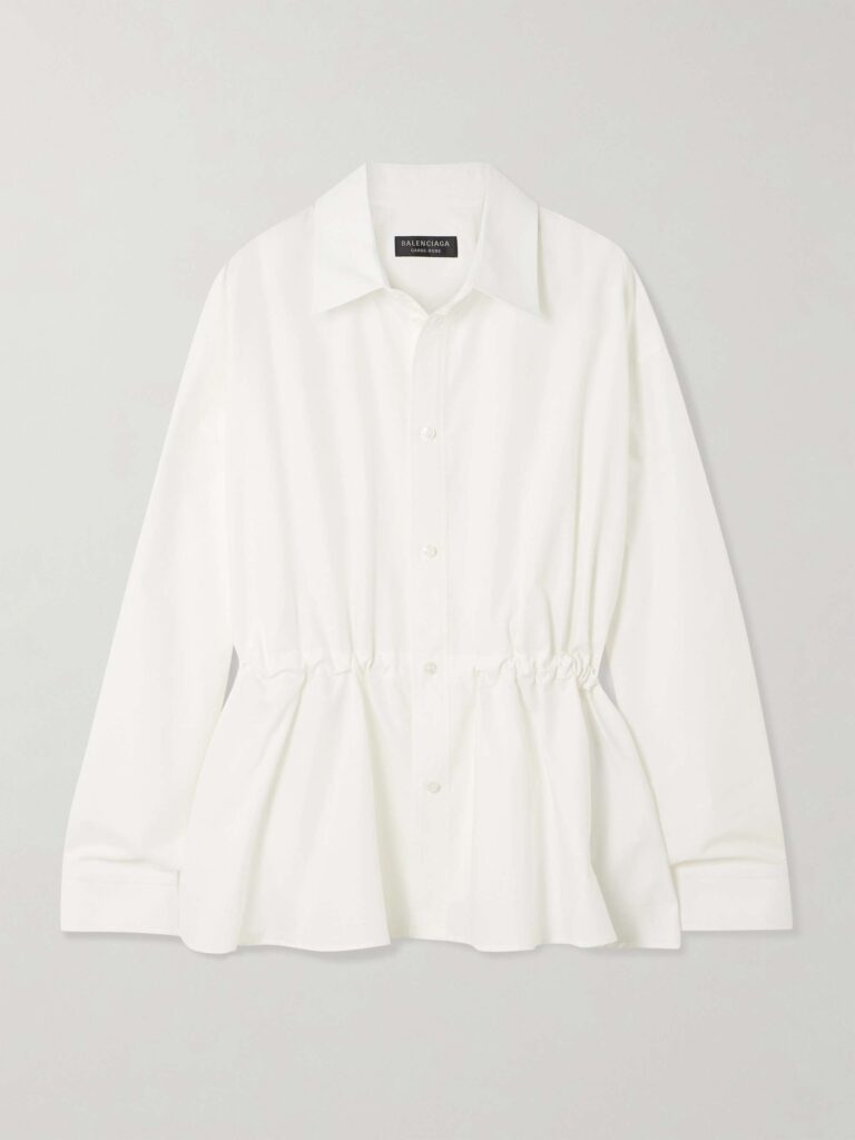 Hourglass gathered cotton-poplin shirt