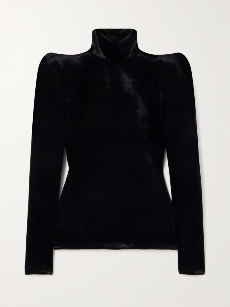 Stretch-velvet turtleneck top