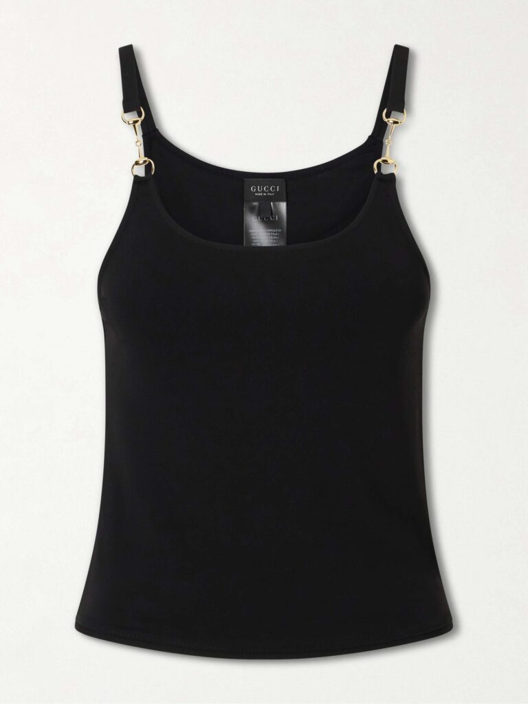 Horsebit logo-detailed crepe jersey tank top