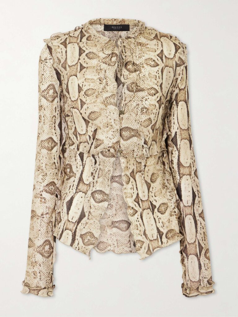 Python-print silk-chiffon shirt